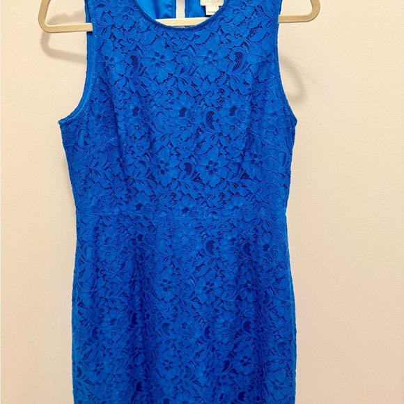 J.Crew Cobalt Blue Lace Sheath Dress Size 8 Wedding Guest Cocktail - Picture 2 of 10